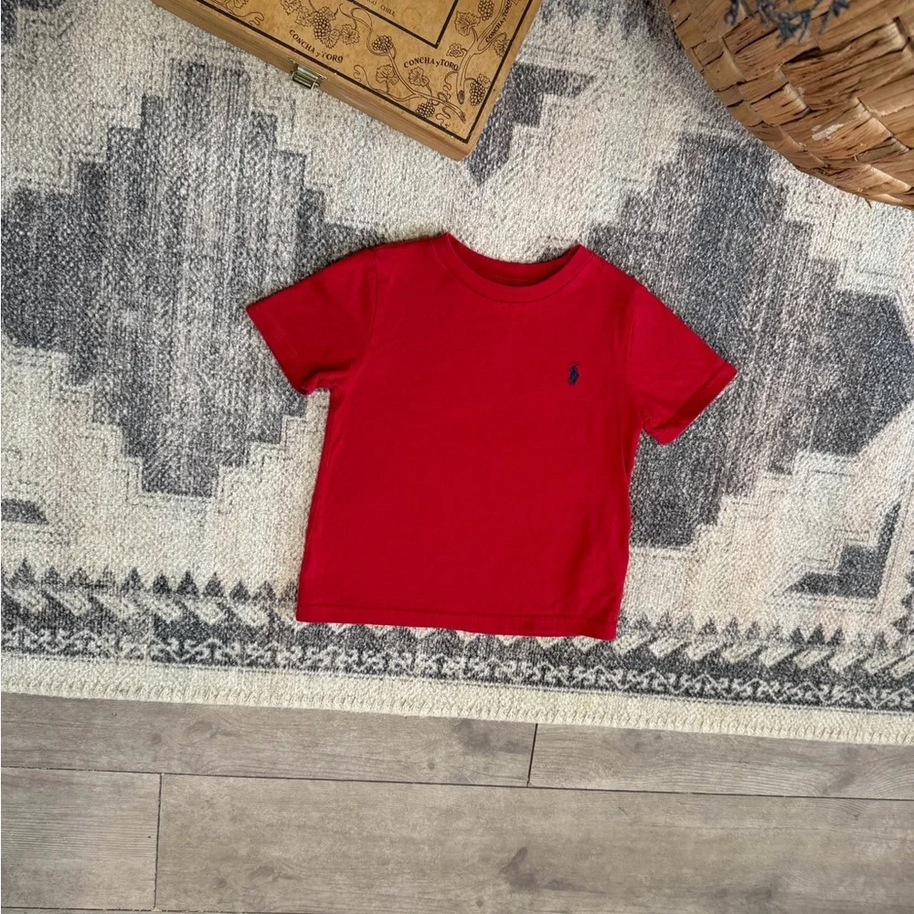 New Ralph Lauren 24 Months Boys' Red Short-Sleeve Polo Tee with Navy Pony